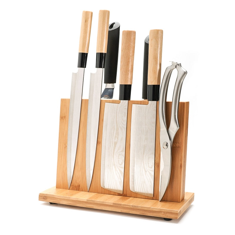 GIFT-FEED: Magnetic Bamboo Knife Holder: 4 piece Nested Knife Set
